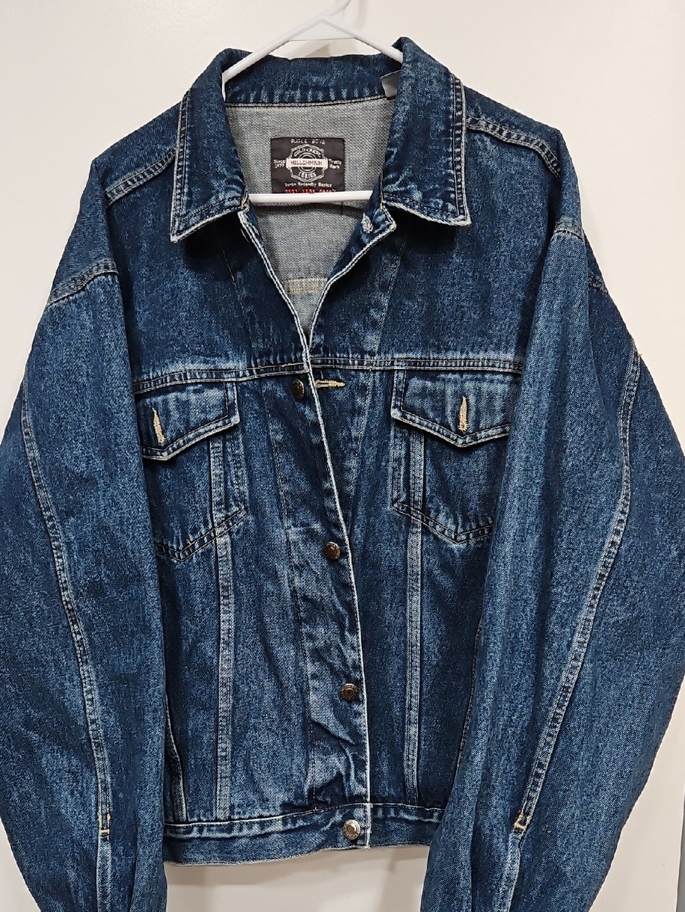 MENS VINTAGE XL Bugle Boy Blue Denim Jacket with Red Logo Details